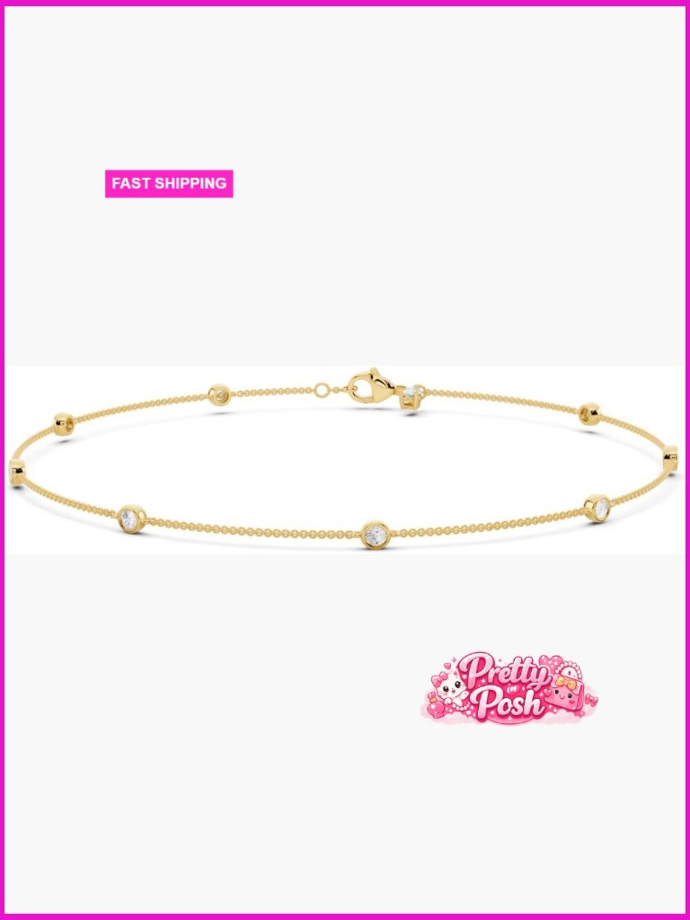 1/2 Carat Moissanite Station Bracelet 14K Gold Plated 925 Sterling Silver
